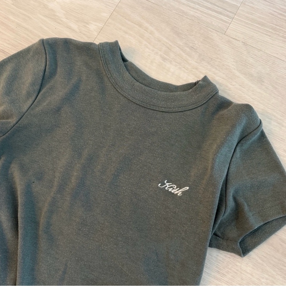 Kith Olive Green Crop Tee with Script Logo
